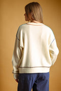 Multi Contrast Piping Knit Jumper | Cream
