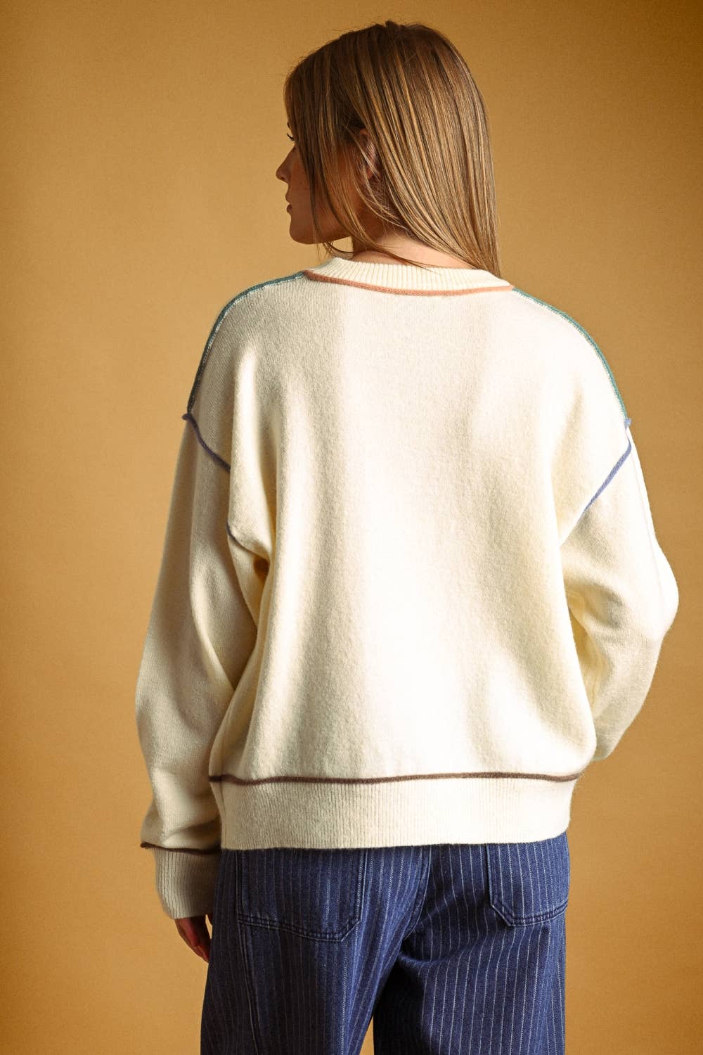 Multi Contrast Piping Knit Jumper | Cream