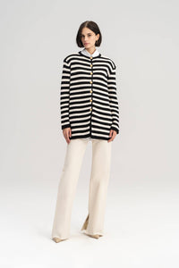 Striped Cardigan with Gold Buttons | Black