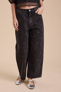 Heart Print Denim Pants