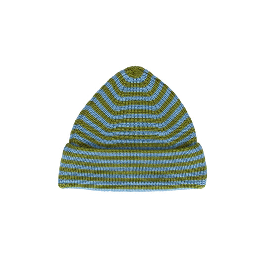 Berlin Merino Beanie | Green and Blue Stripe