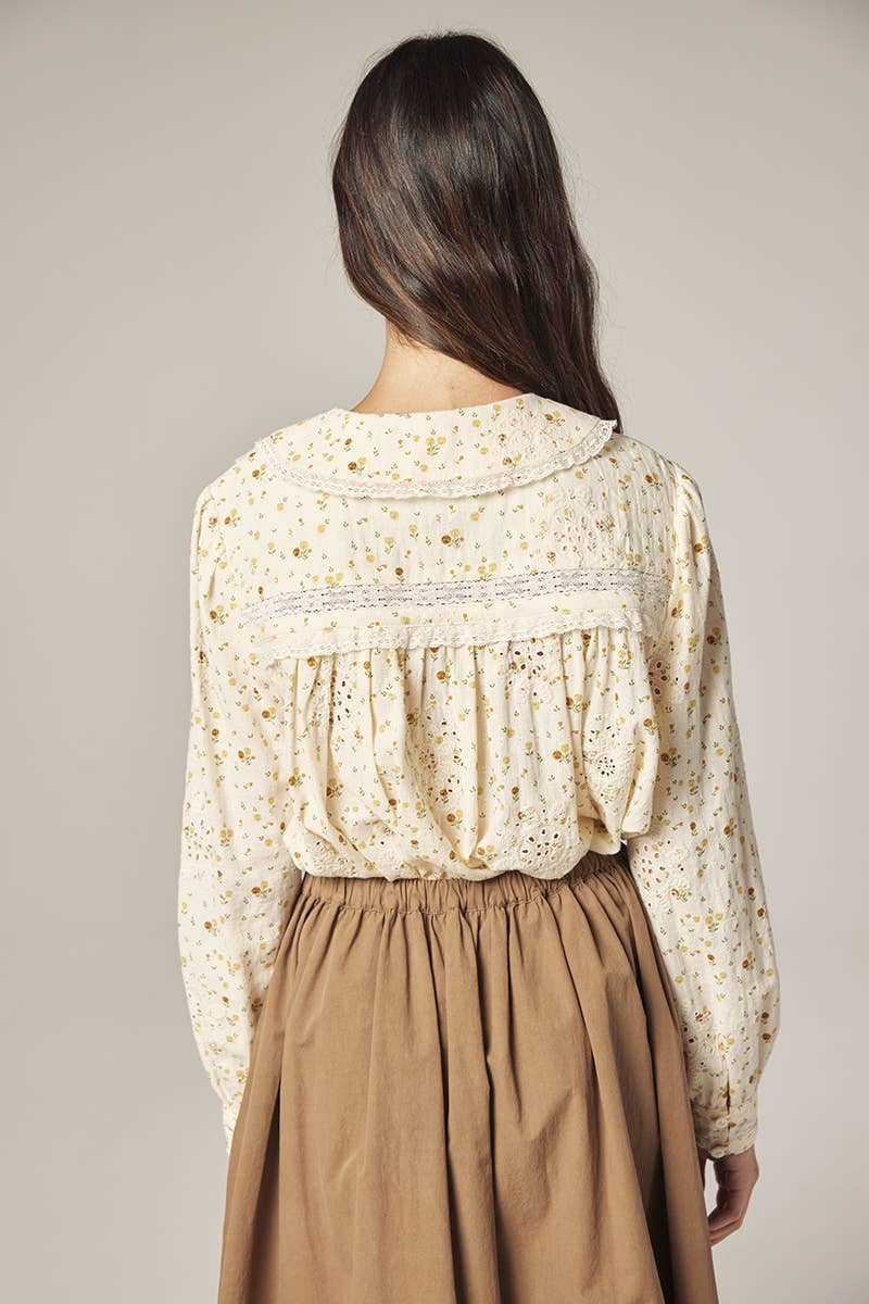 Peter Pan Collar Blouse | Yellow & Olive