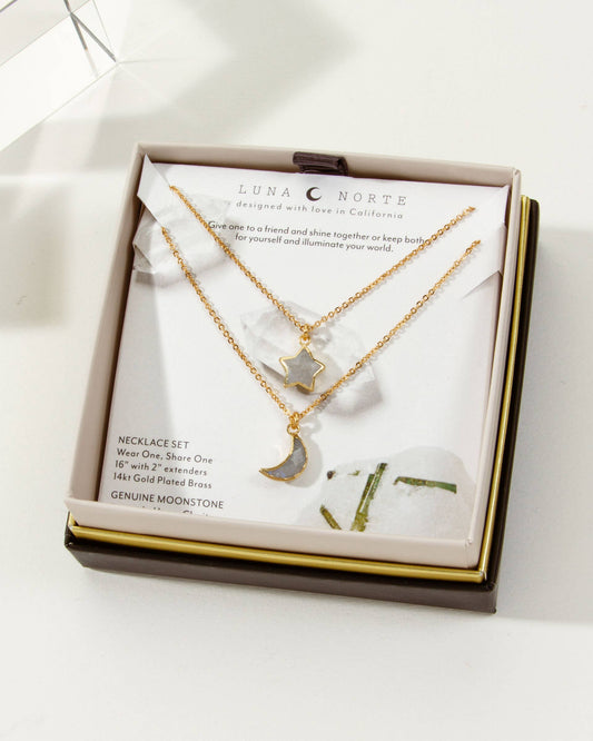 To the Moon and Back | Moonstone Best Friend Necklace Set