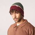Wool Beanie | Khaki Burgundy & Beige