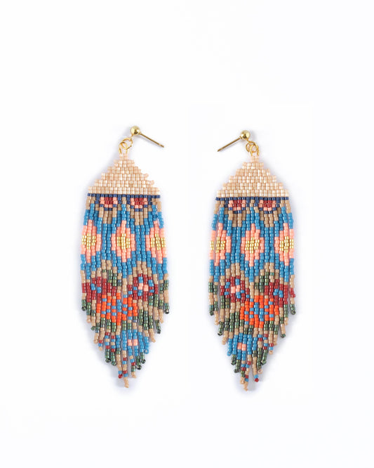 Beaded Huipil Fringe Earrings | Ocean Sunset