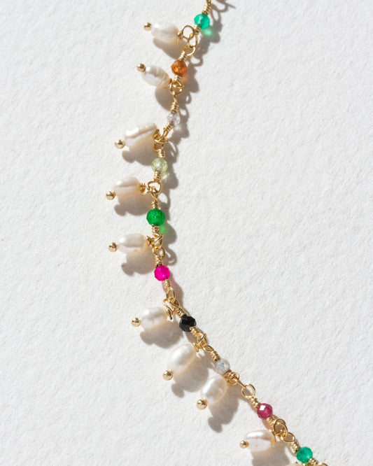 Lily of the Valley Collar Necklace - Genuine Multistone & Pe