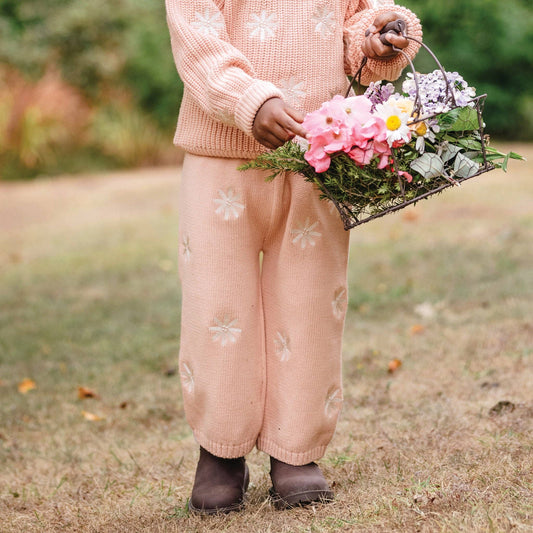 Embroidered Knit Flare Pant | Pearl