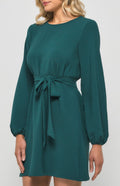 Round Neckline Long Sleeve Shift Dress | Teal