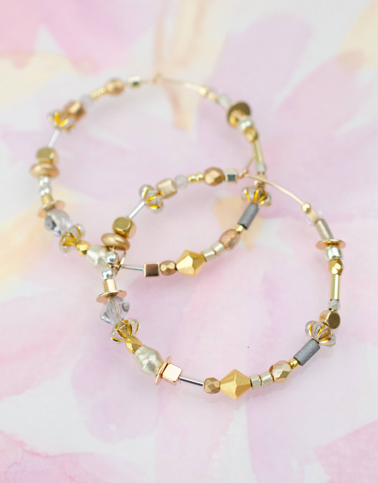 Gold and Silver Large beaded Hoops