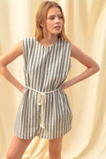 Striped Romper with Belt
