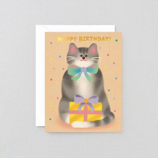 Cat & Bow Tie Birthday Kids Greeting Card