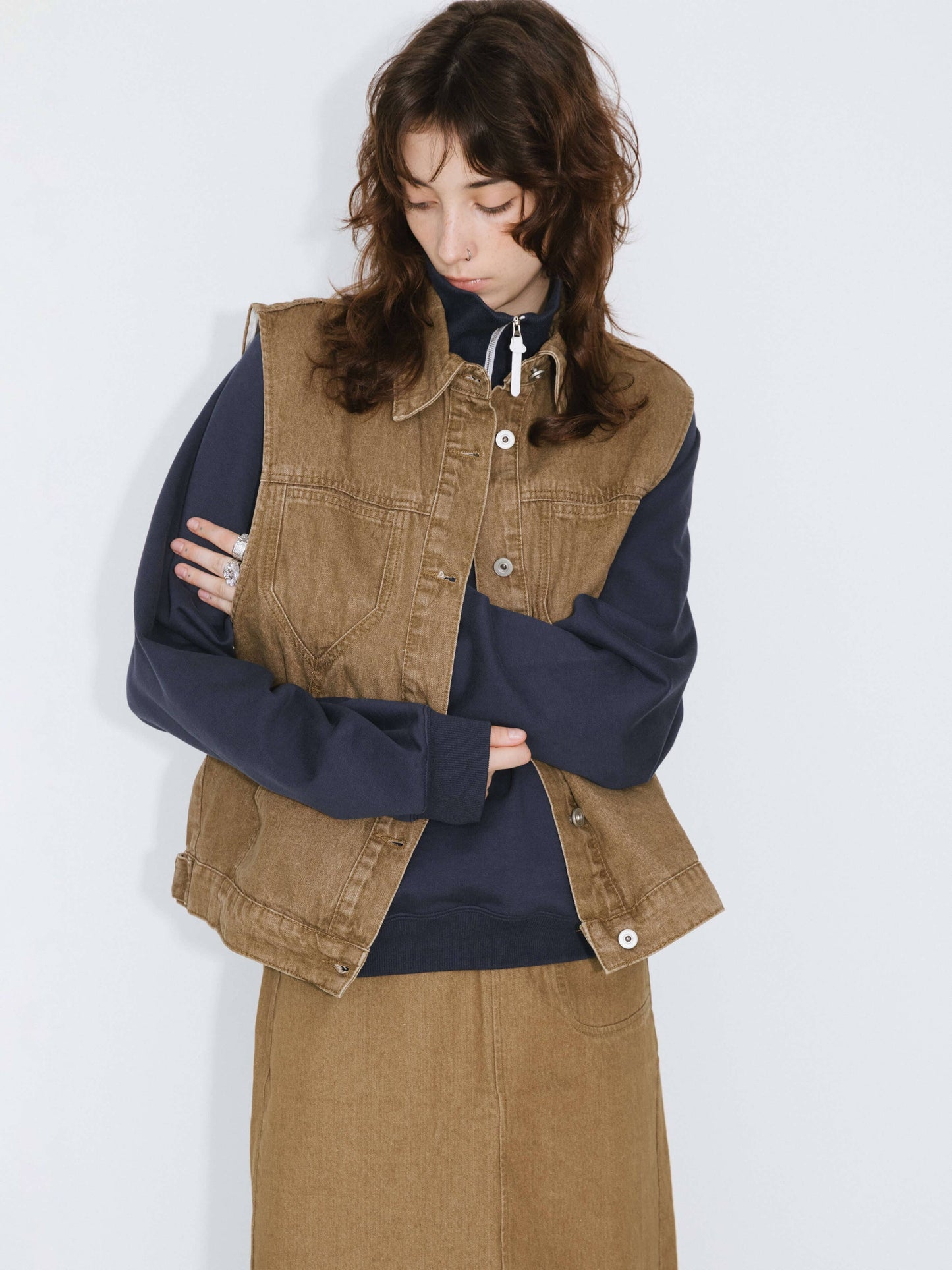 Denim Waistcoat | Saddle Brown