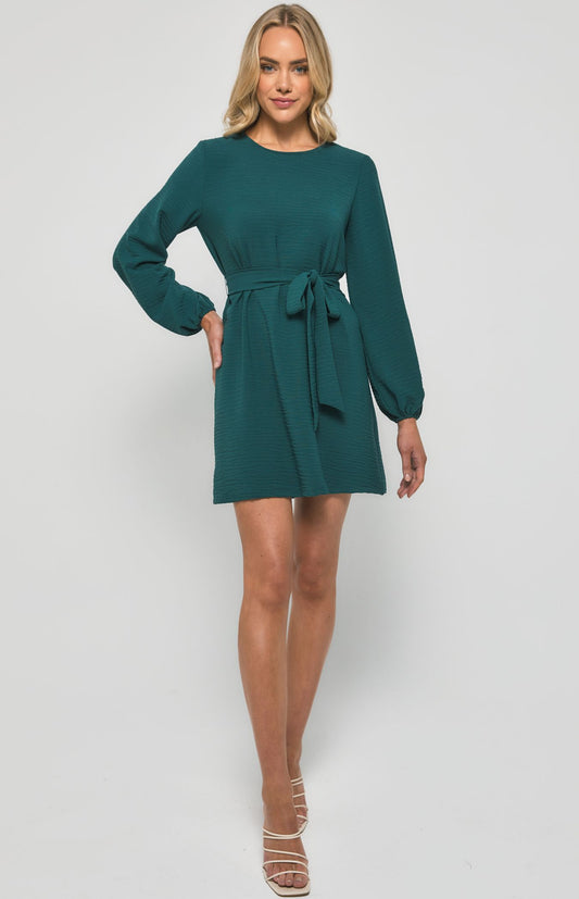 Round Neckline Long Sleeve Shift Dress | Teal