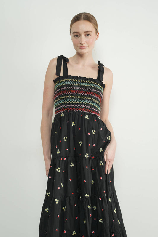 Embroidiered Smocked Bodice Floral Dress