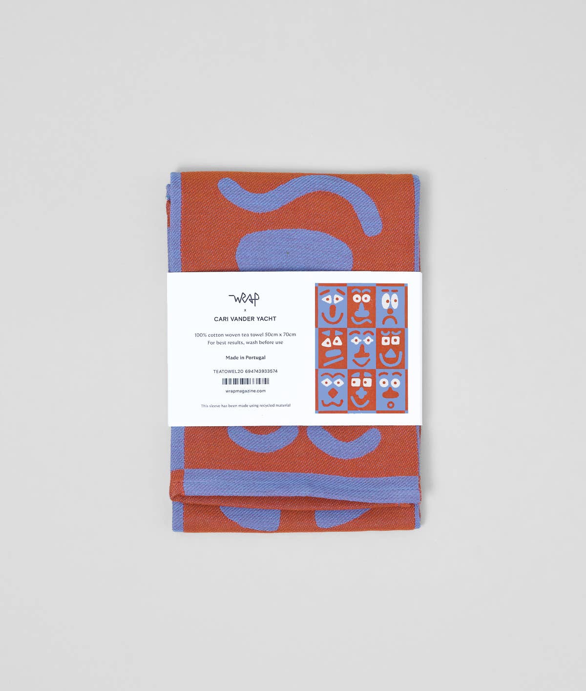 Faces Blue/Brown | Cotton Tea Towel