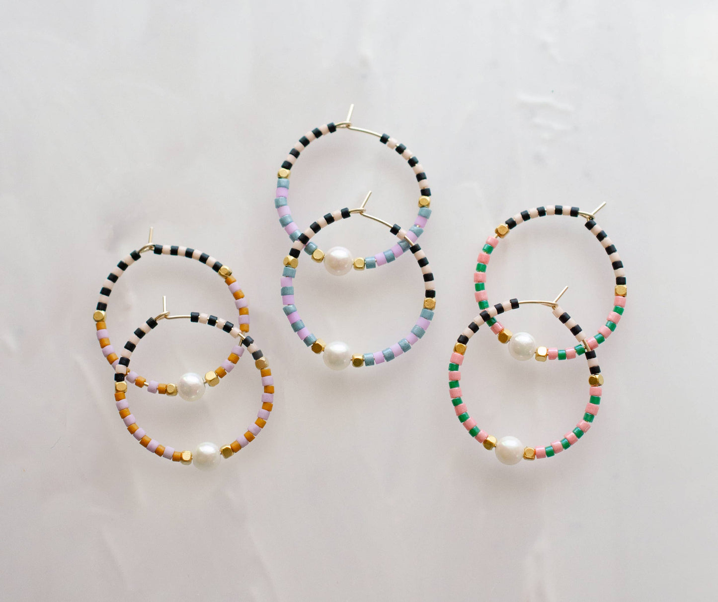 Checked beaded mini hoops