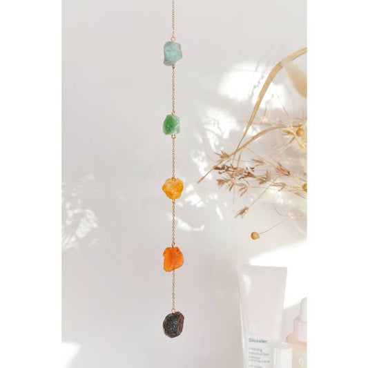 7 Chakra's  Raw Crystal Window Hanging | Gold Tone