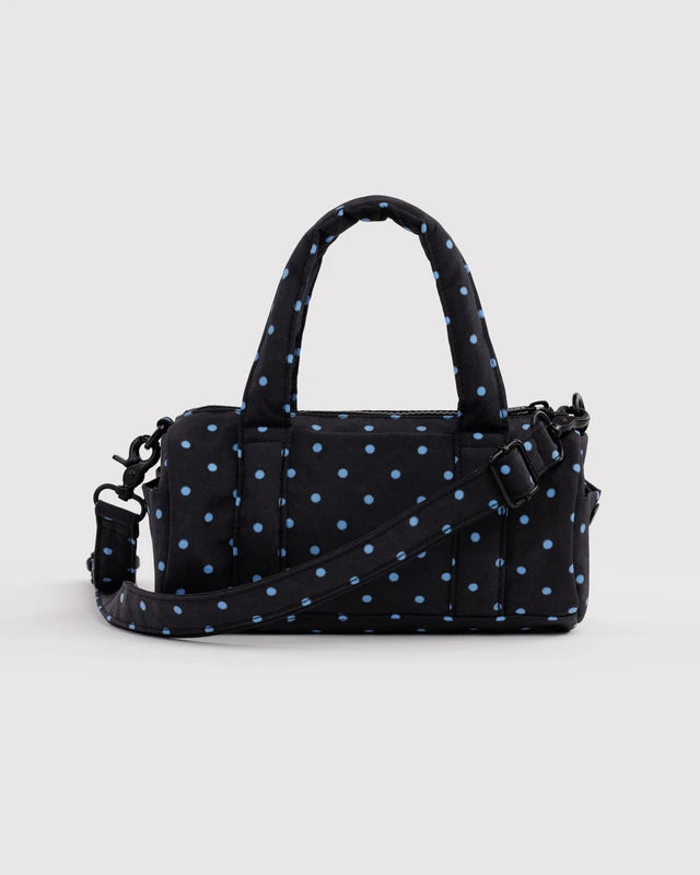 Small Nylon Duffle Bag | Black and Sky Blue Micro Dot