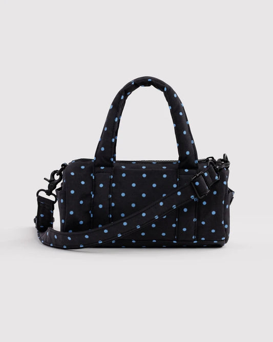 Small Nylon Duffle Bag | Black and Sky Blue Micro Dot