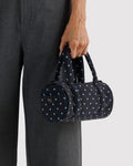 Small Nylon Duffle Bag | Black and Sky Blue Micro Dot