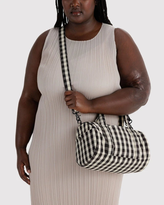 Nylon Duffle Bag | Black and Cream Gingham