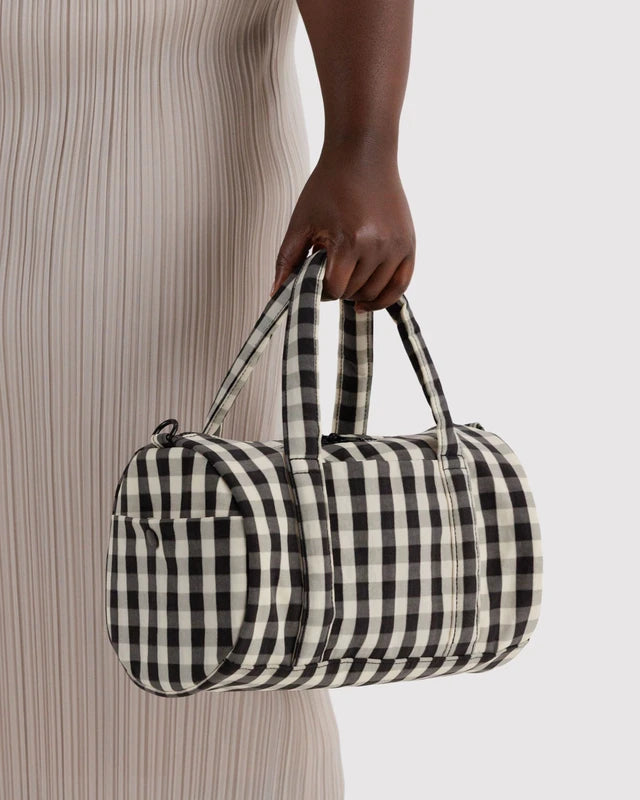 Nylon Duffle Bag | Black and Cream Gingham