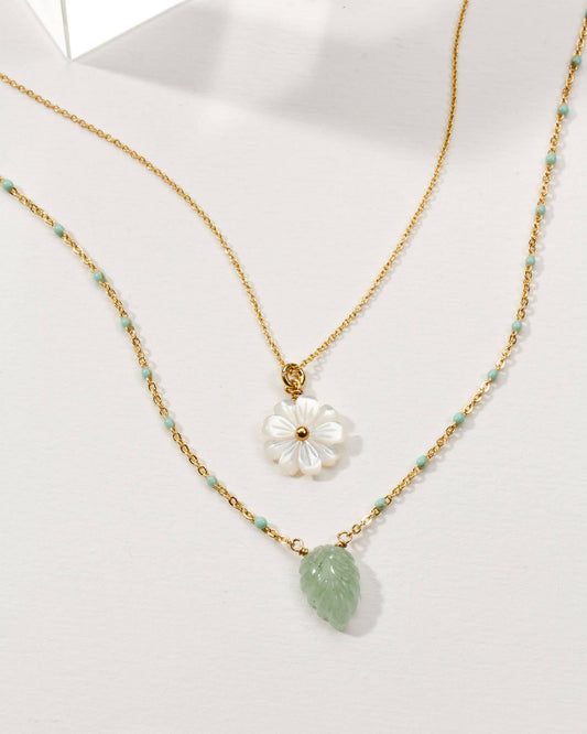 Blooming Layered Necklace Set | Green Aventurine