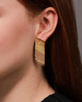 Angled Rectangle Earrings | Blue/Tan
