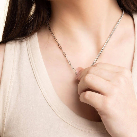 Tennis Chain Split Necklace | Silver