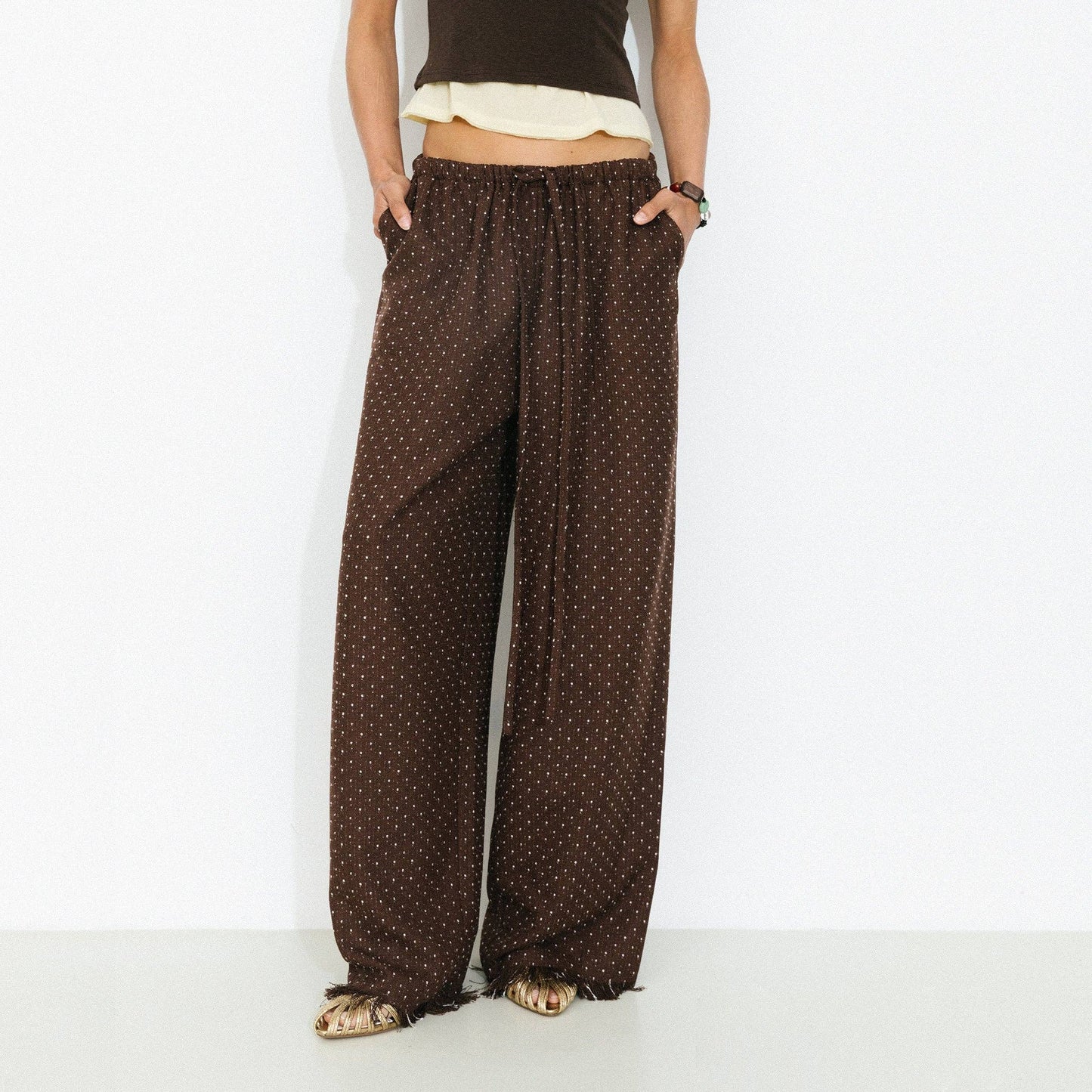 Wide-Leg Trousers | Polka Dot Fringe