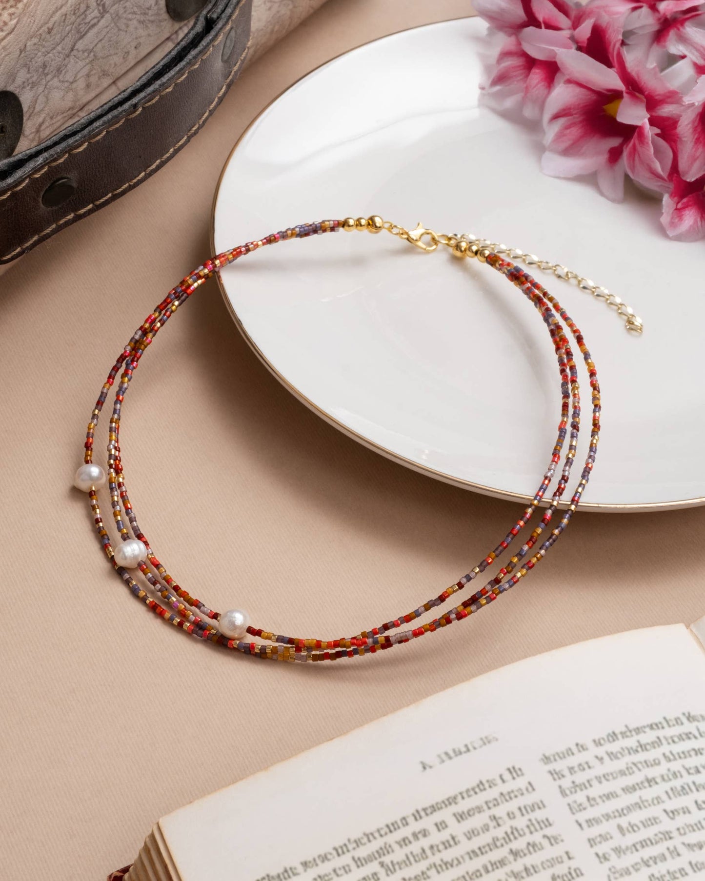 Miyuki and Pearl Layering Necklace | Red & Orange