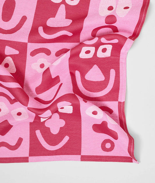 Faces Pink/Maroon | Cotton Tea Towel