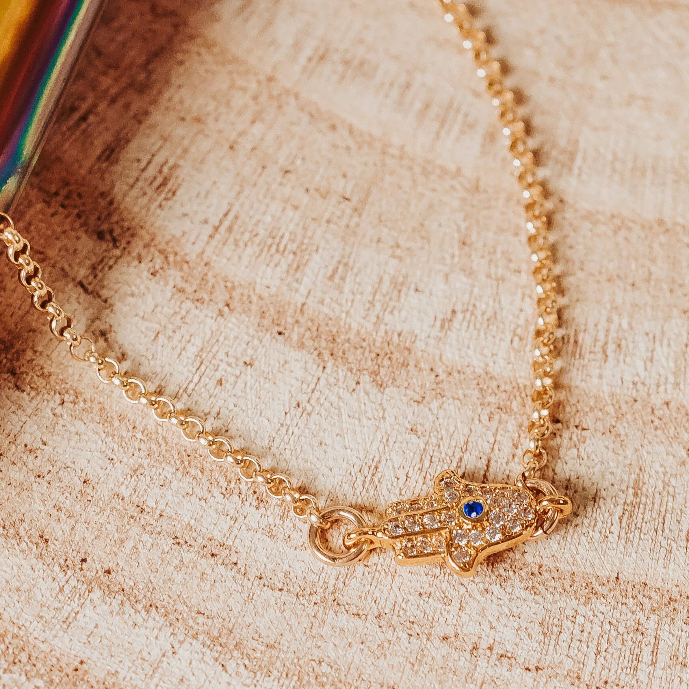 Gold Crystal Hamsa Necklace