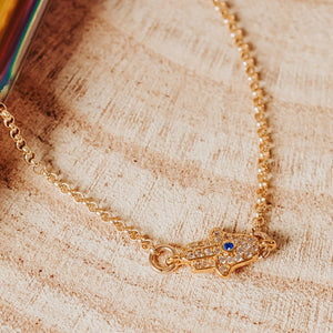 Gold Crystal Hamsa Necklace