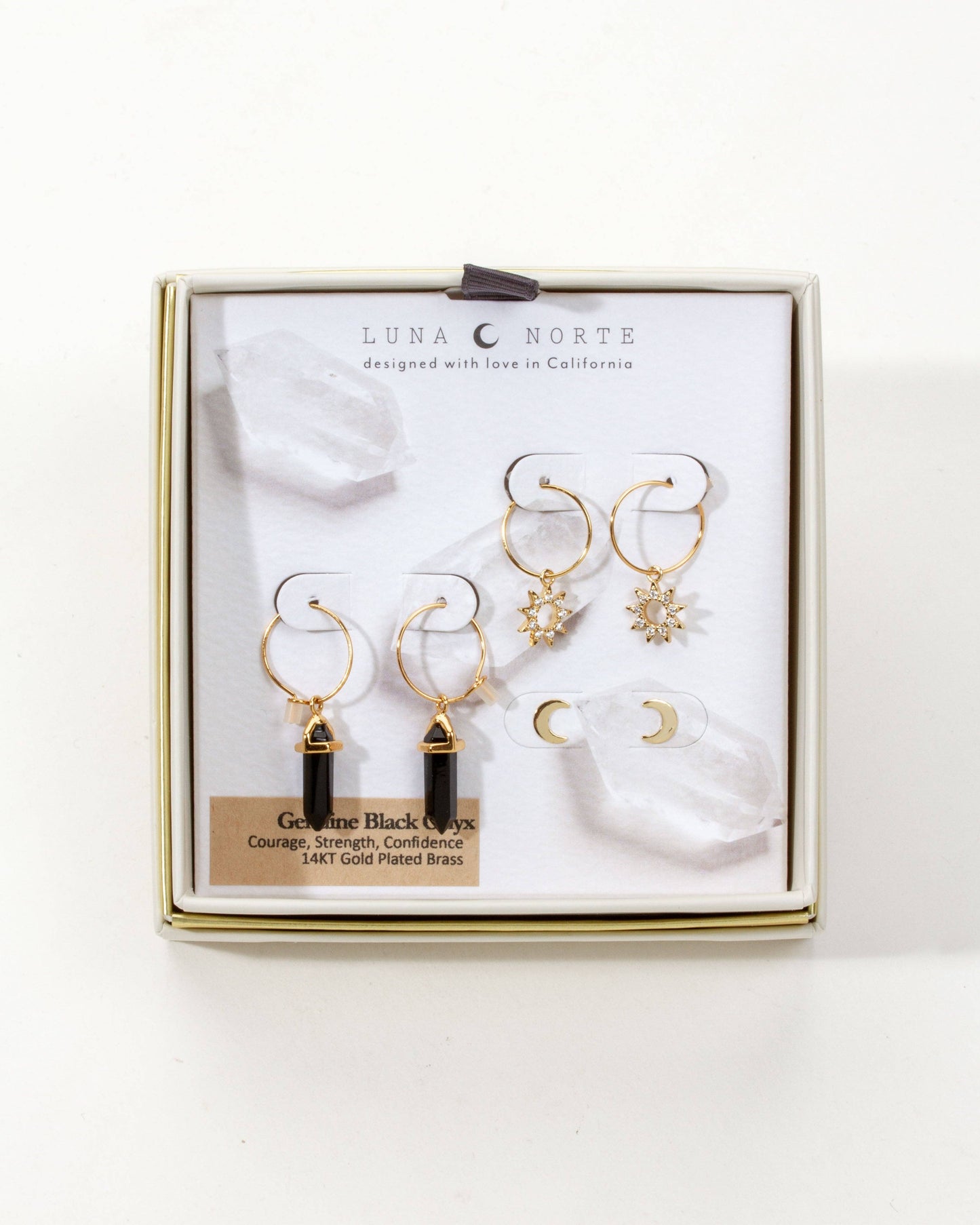 Sun, Moon & Stone Earring Set
