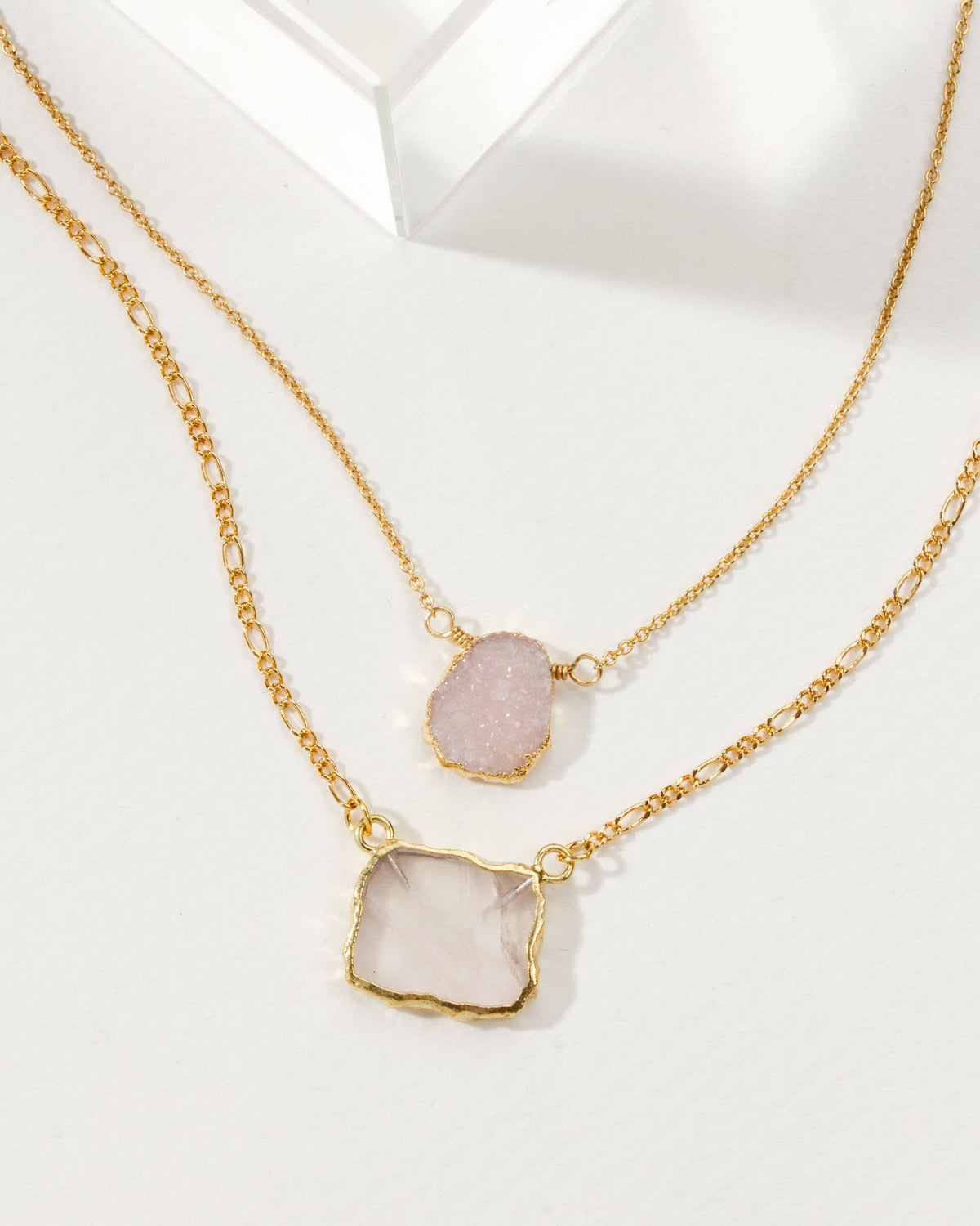 Power of Two Necklace Set | Rose & Druzy Quartz