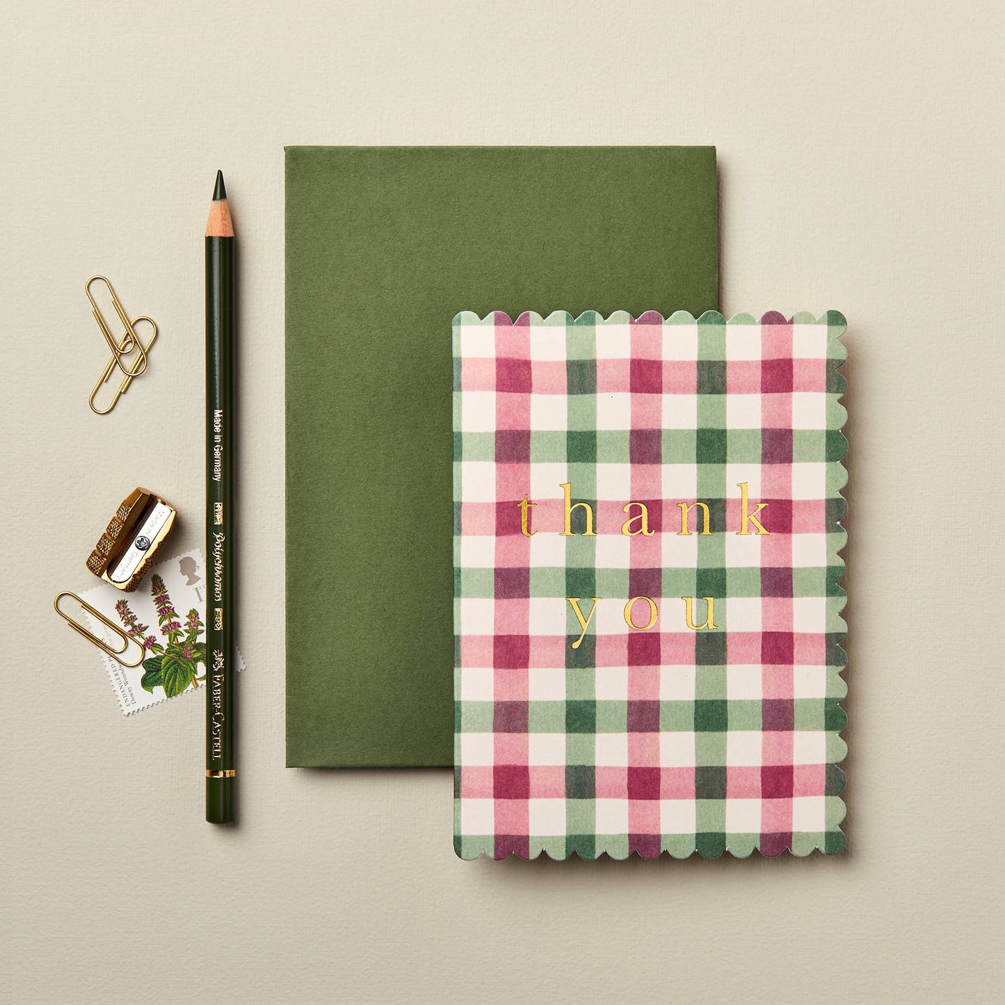 Pink & Green Gingham 'Thank You' Card