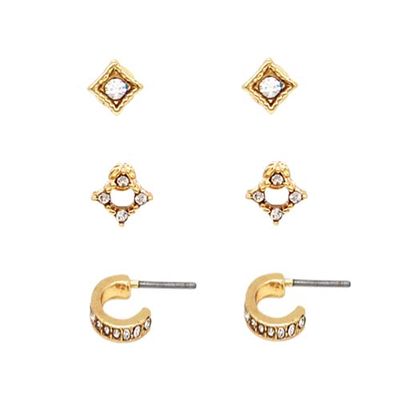 Crystal Stud & Hoop Earring Set | Gold / Clear