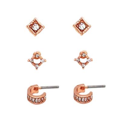 Crystal Stud & Hoop Earring Set | Rose / Clear