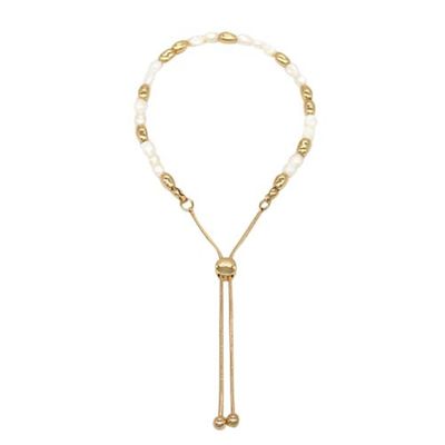 Pearl & Metal Bead Slider Bracelet | Gold /Cream