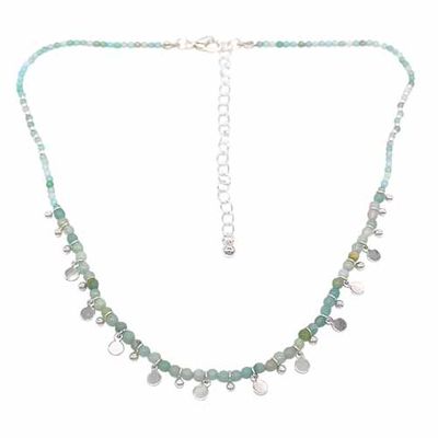 Semi Precious Beads & Metal Disc Necklace | Silver / Amazonite