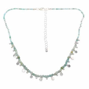 Semi Precious Beads & Metal Disc Necklace | Silver / Amazonite