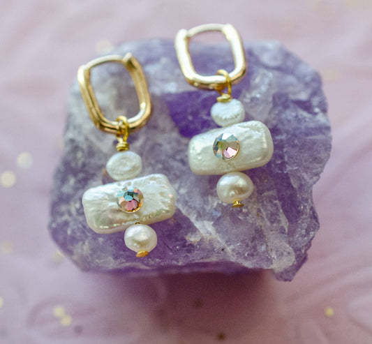 Maris | Rhinestone Pearl Hoop Earrings