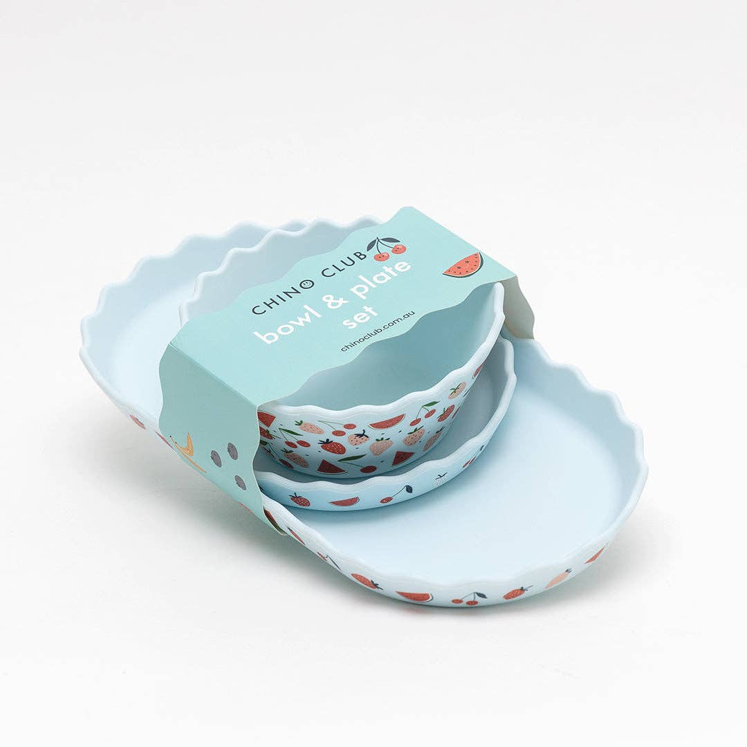Blue Fruits Silicone Bowl and Plate Set