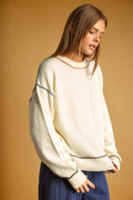 Multi Contrast Piping Knit Jumper | Cream