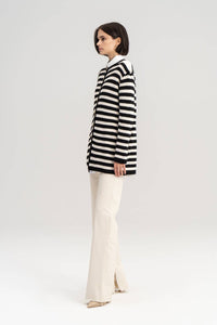 Striped Cardigan with Gold Buttons | Black