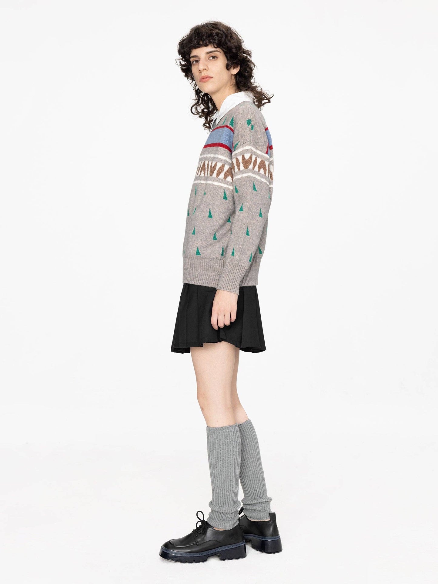 Geometric Patterned Jacquard Knit Sweater