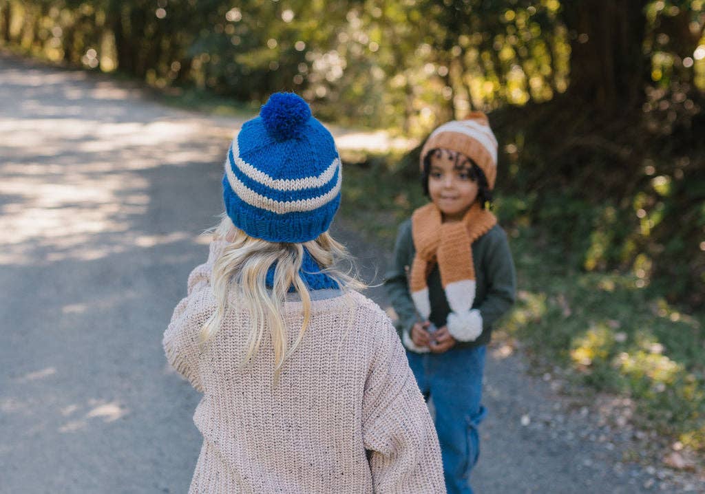 Retro Beanie | Blue & Cream