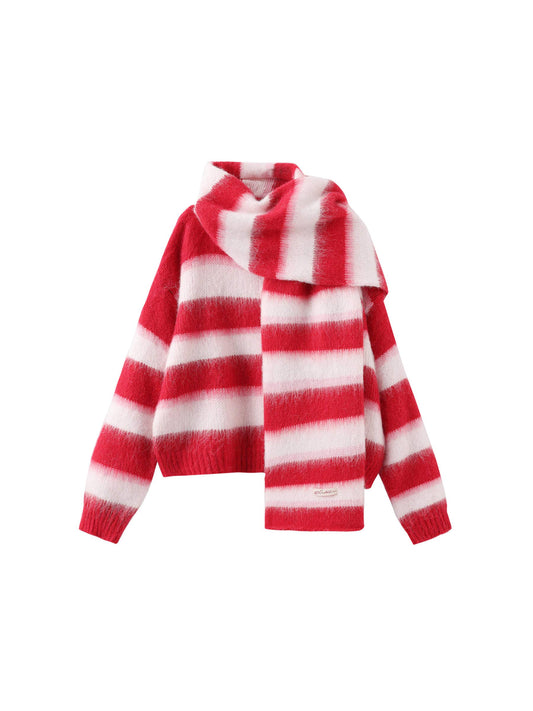 Stripe Wool Knit Cardigan/Scarf Set | Various Colours