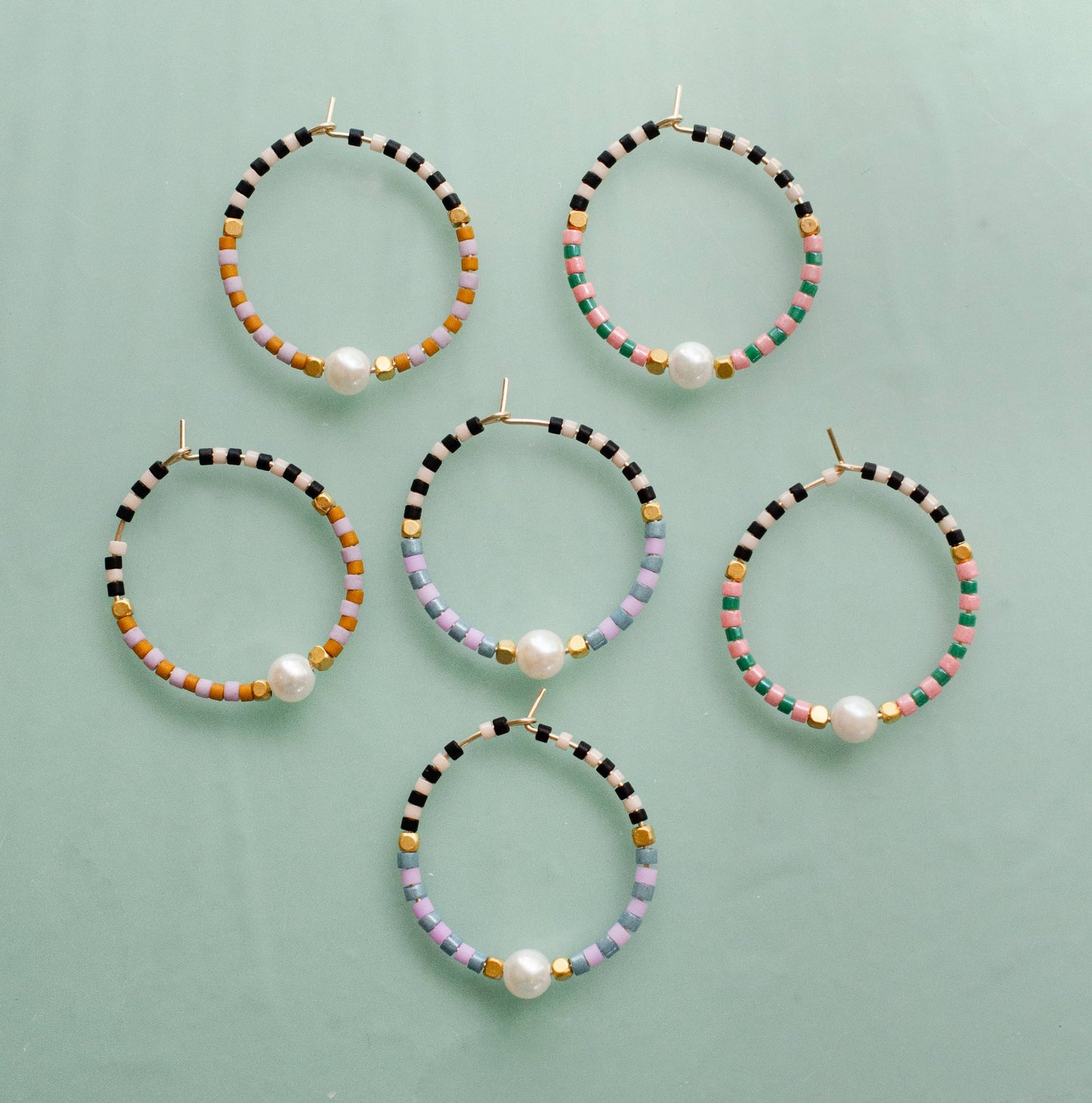 Checked beaded mini hoops